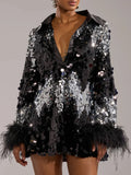 Sequin Feather Collared Mini Dress
