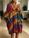 Women's Retro Hippie Tie-Dye Art Print Batwing Sleeve Casual Fashion Dress