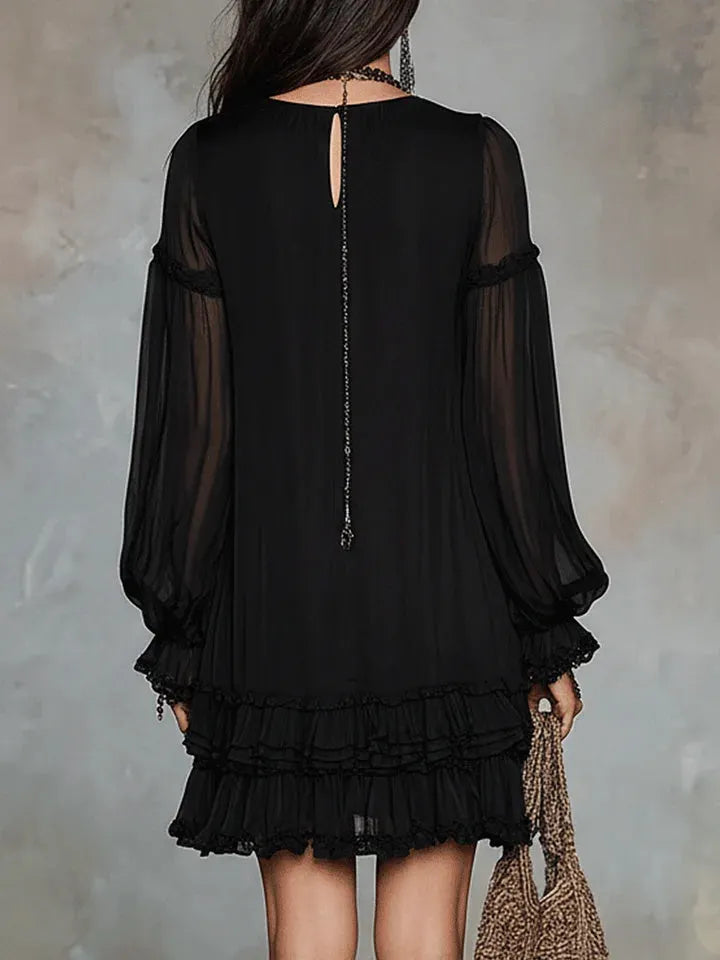Bohemian-style V-neck Ruffled Lantern-sleeve Dress