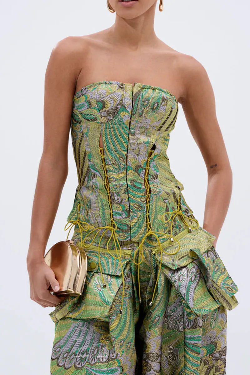 Ladies' Hot Selling Casual Spring And Summer Washed Peacock Print Wide Leg Jeans And Tops