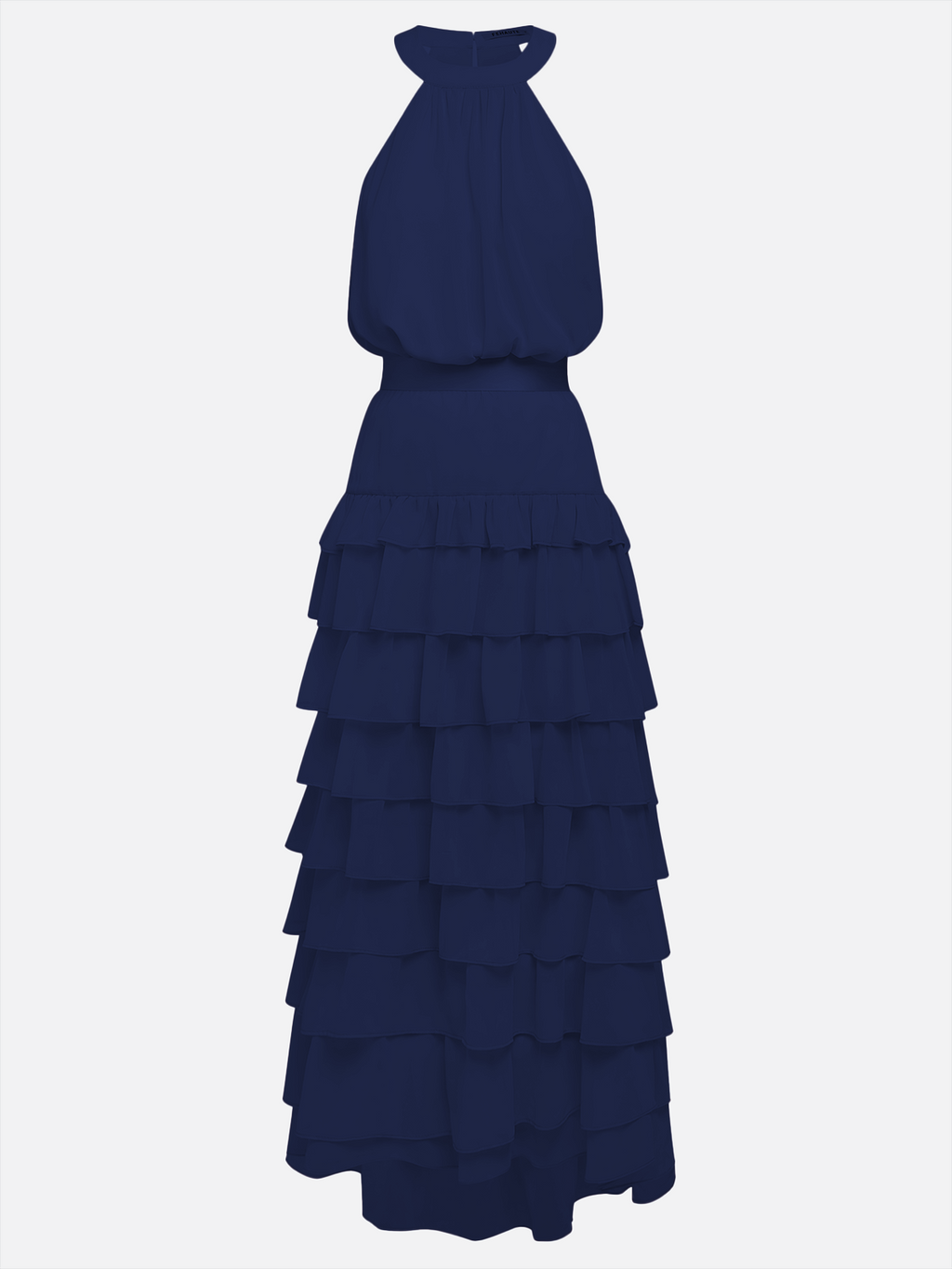 Purplish Blue Peplum Tiered Chiffon Halter Sleeveless A-Line Maxi Two-piece Dress