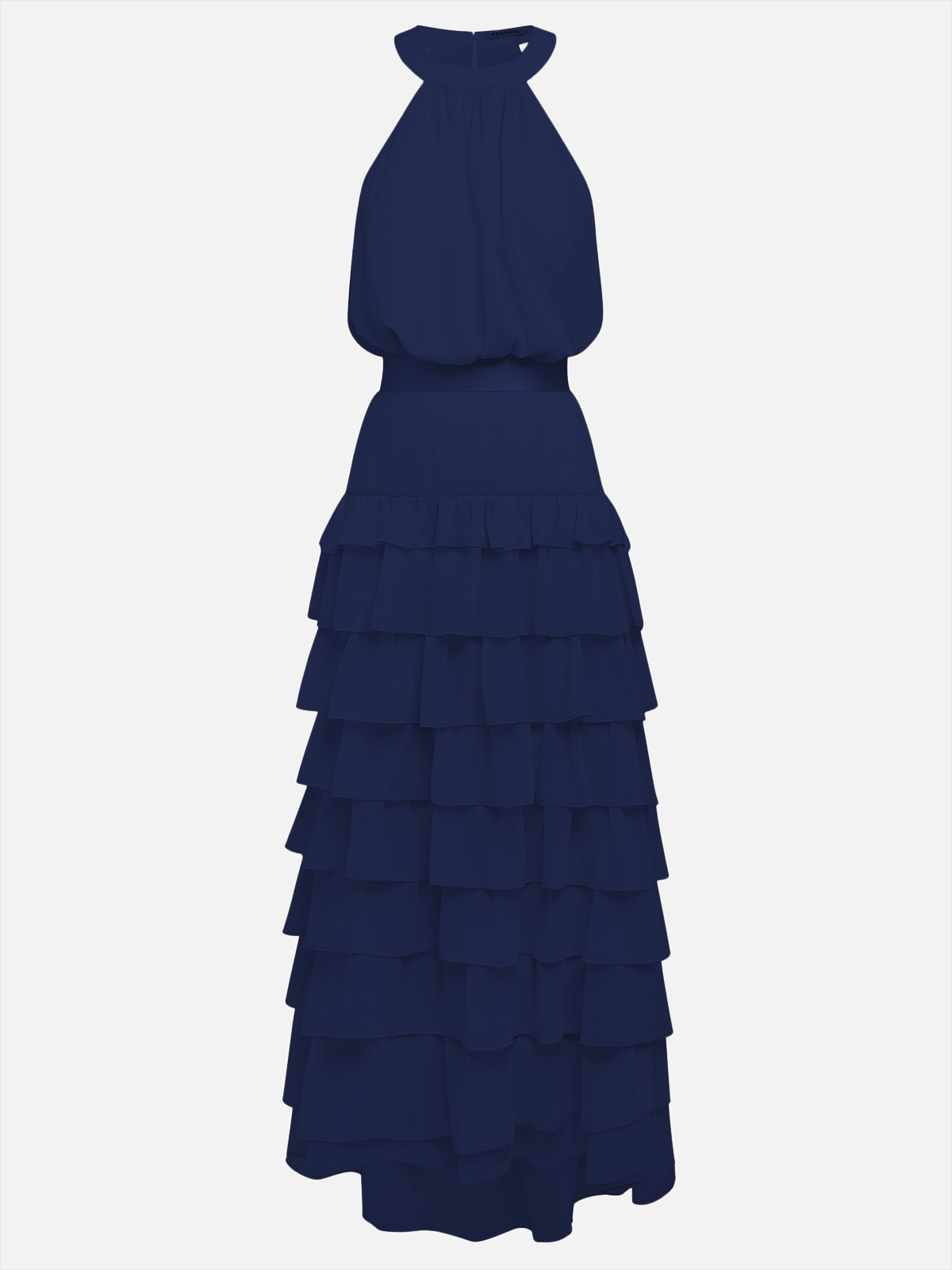 Purplish Blue Peplum Tiered Chiffon Halter Sleeveless A-Line Maxi Two-piece Dress