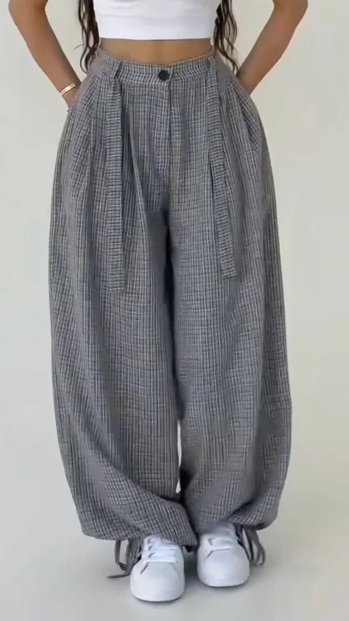 Plaid Baggy Wide Leg Pants