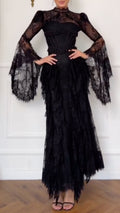 Black Lace Bell Sleeve Corset Maxi Dress