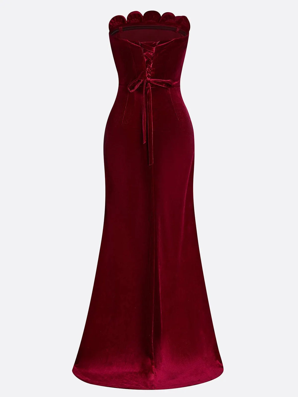 Wine Red 3D Floral Velvet Strapless Sleeveless Sheath Gown Dress