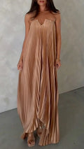 Strapless Pleated Satin Maxi Dress