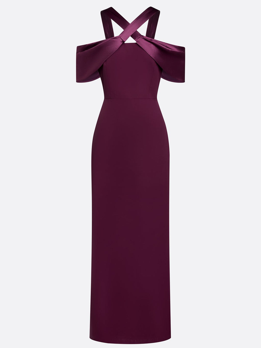 Burgundy Cross Bow Classic Off The Shoulder Sleeveless Sheath Floor Length Dress