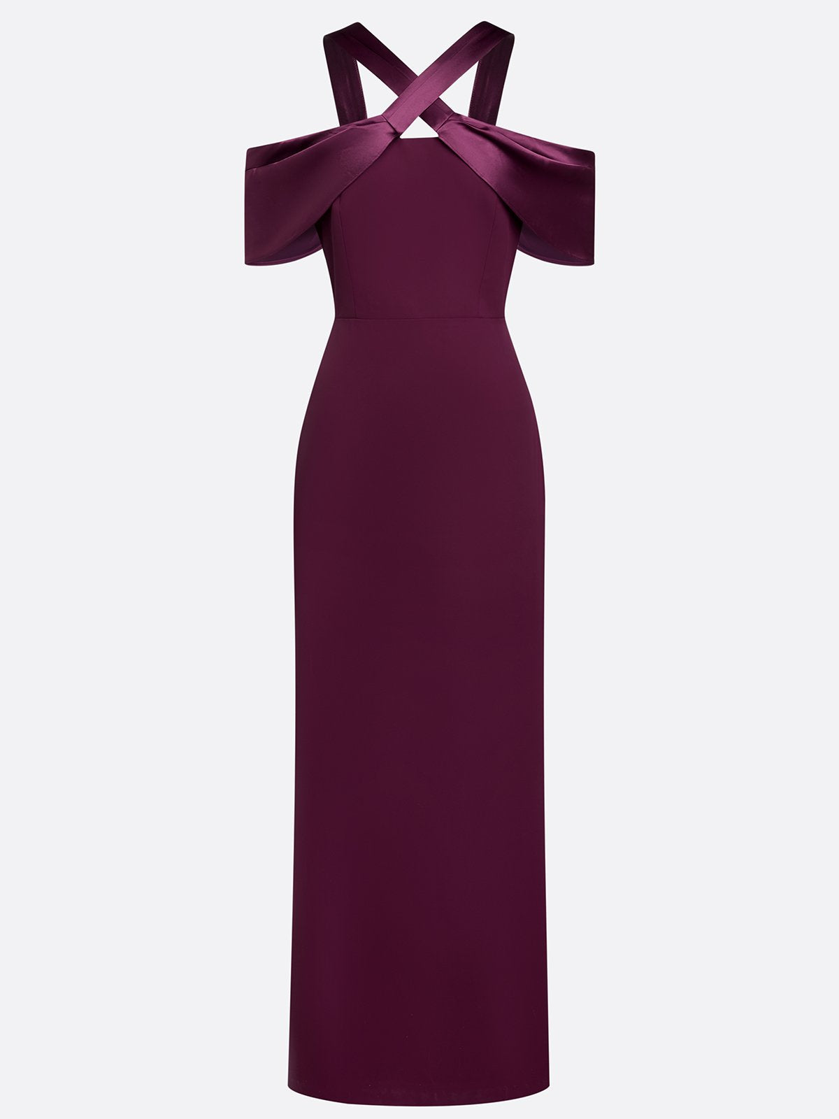 Burgundy Cross Bow Classic Off The Shoulder Sleeveless Sheath Floor Length Dress
