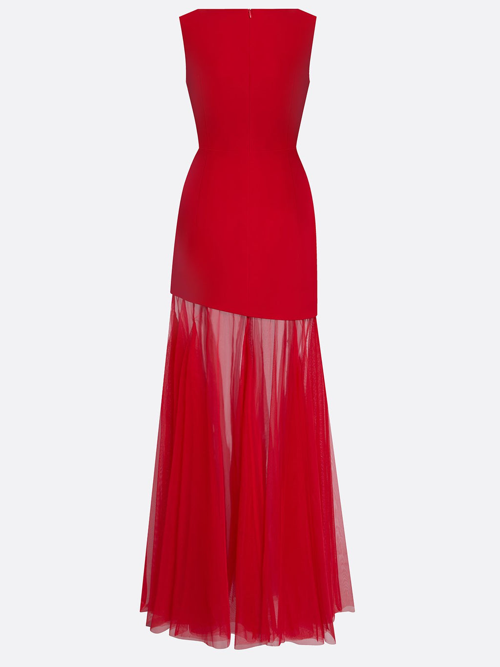 Red Mesh Classic Boat Neck Sleeveless Mermaid Floor-length Gown Dress