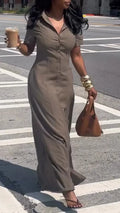 Womens Lapel Button-down Casual Dress
