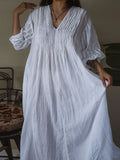 Women's Casual Solid Color V-Neck Three-quarter Sleeve Pleated Dress