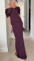 Off Shoulder Satin Midi Formal Dress