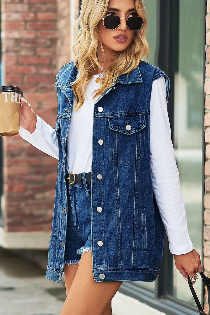 Vintage Bleach Wash Loose Fit Denim Vest Coat