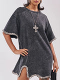 Rhinestone Trim Washed T‑Shirt Mini Dress