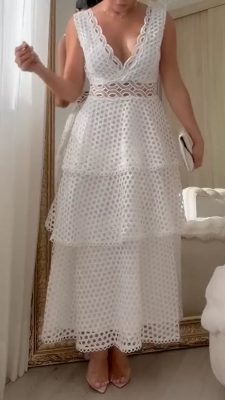 Eyelet Lace Tiered Midi Dress