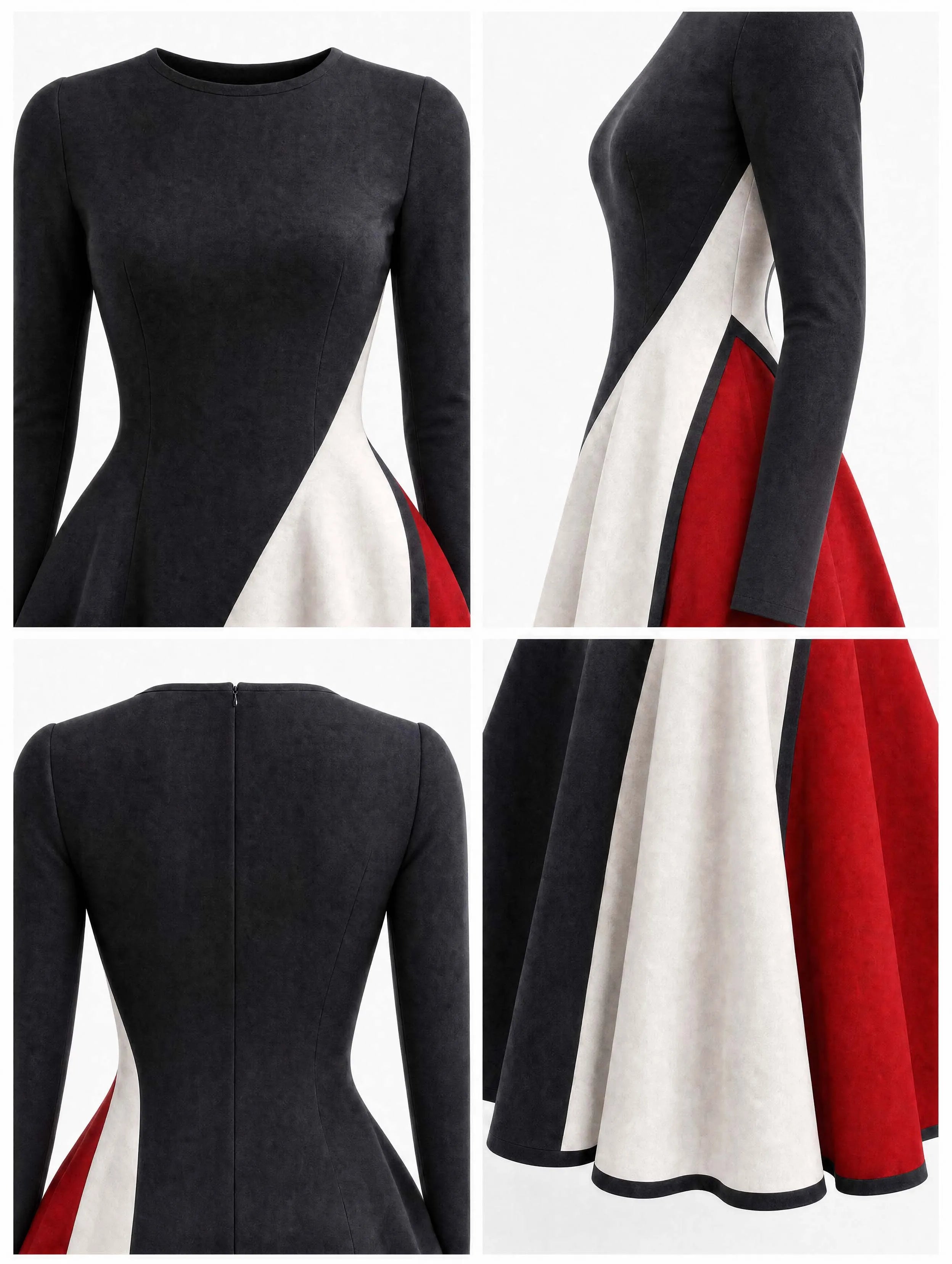 Vintage Tricolor Geometric Midi Dress