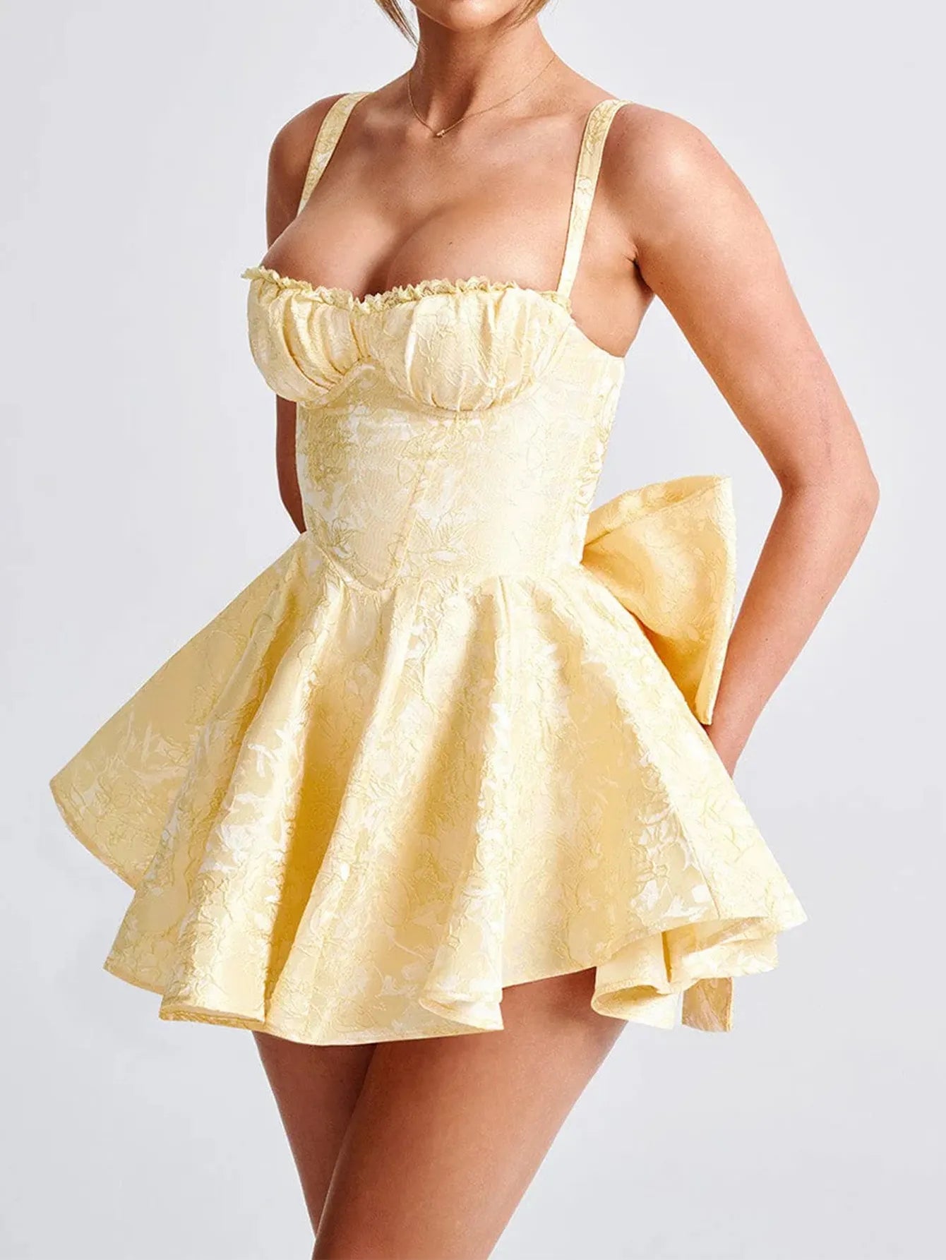 Jacquard Corset Mini Dress with Back Bow - Homecoming & Cocktail Party