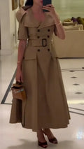 Khaki Trench‑Style Midi Dress