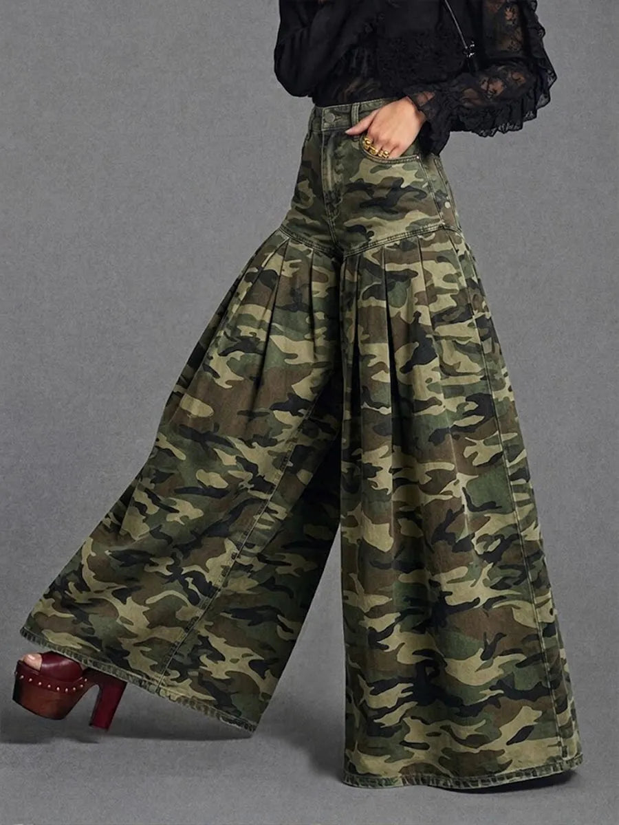 Casual Camouflage Wide-leg Jeans