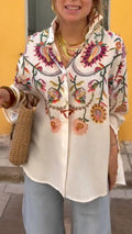 Women's Printed Casual Shirt with Turn-down Collar