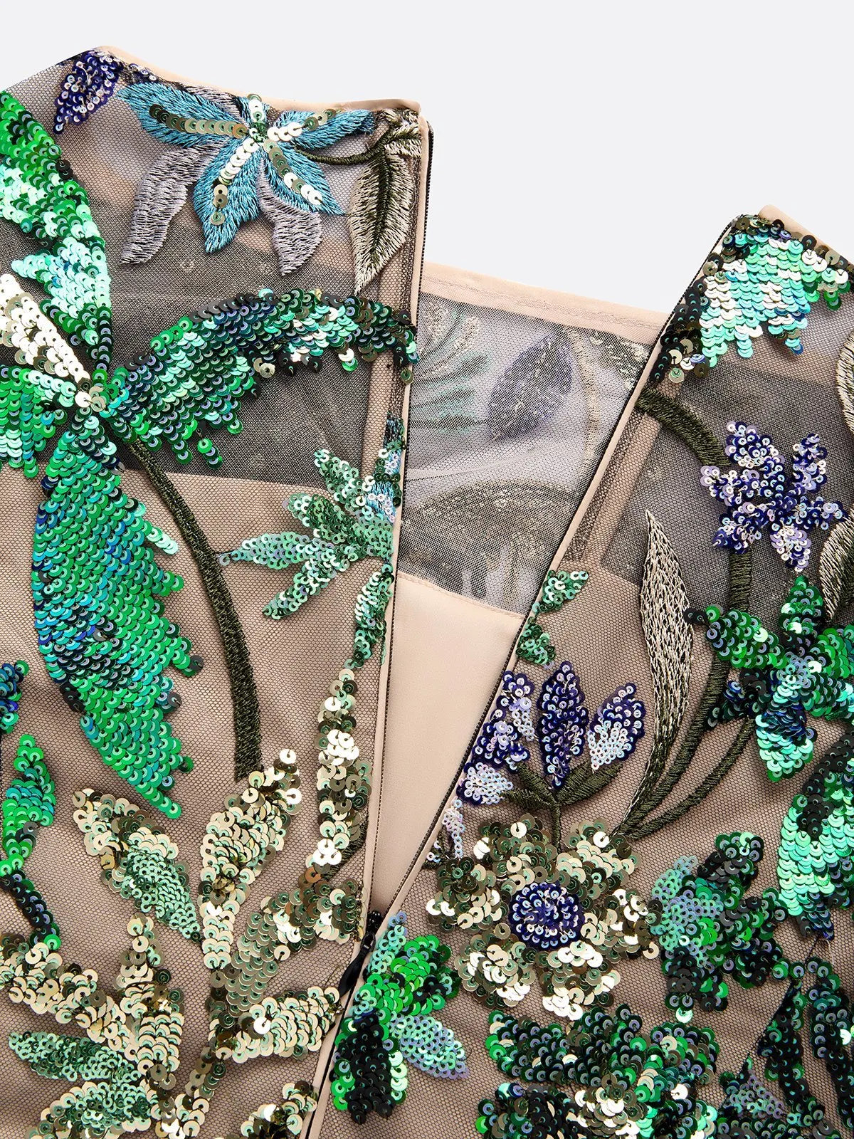 Green Glitter Slit Sequin Boat Neck Short Sleeve Sheath Maxi Dress