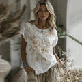 Women's Vintage Floral Art Linen Blend Comfy T-shirt