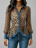 Casual & Stylish Spliced denim And Leopard Print Shirt
