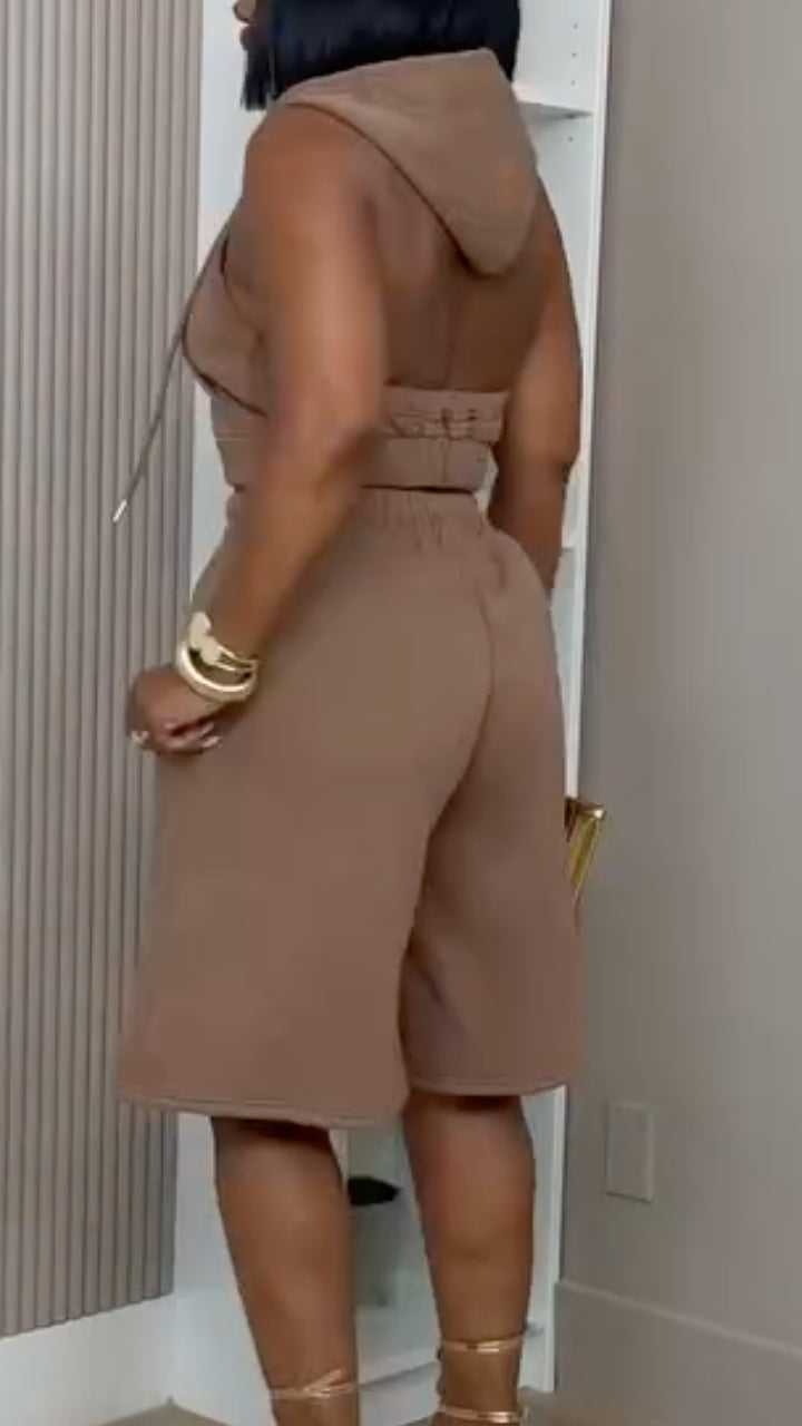 Hooded Zip Top And Bermuda Shorts Two Piece Set