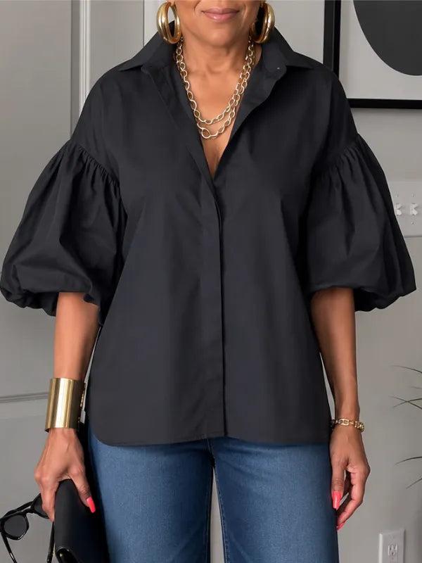 Puff Bubble Short Sleeve Button Down Shirt
