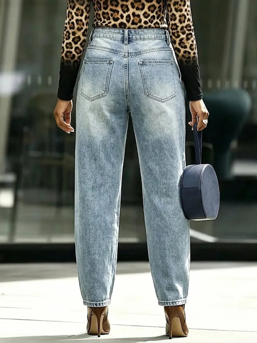 Casual Leopard-print Washed Jeans