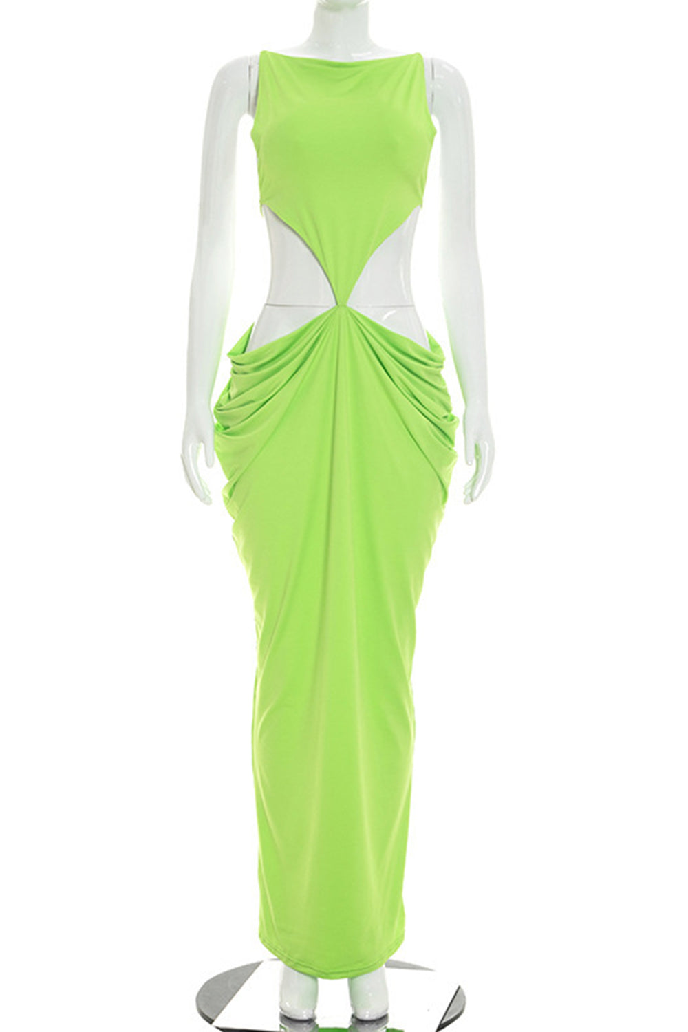 Cami Neck Backless Waist Cut Out Solid Color Slim Party Maxi Dresses-Green