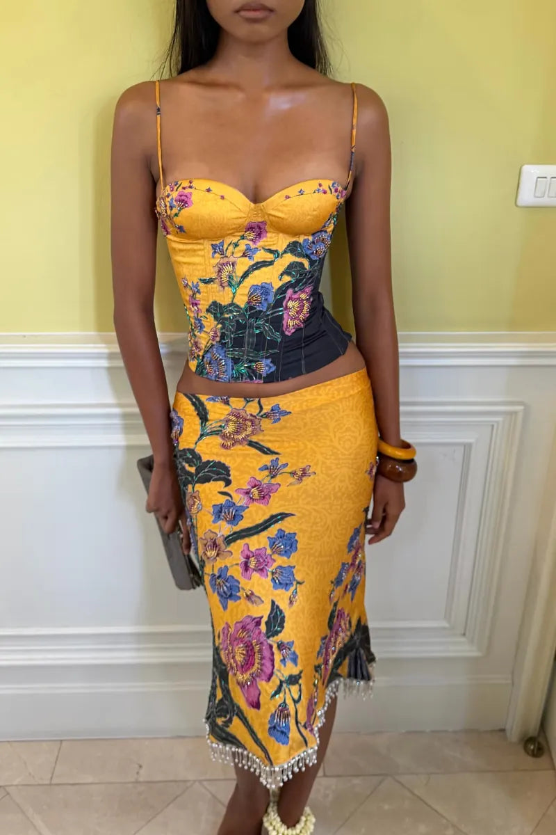 Floral Corset Mini Skirt Set