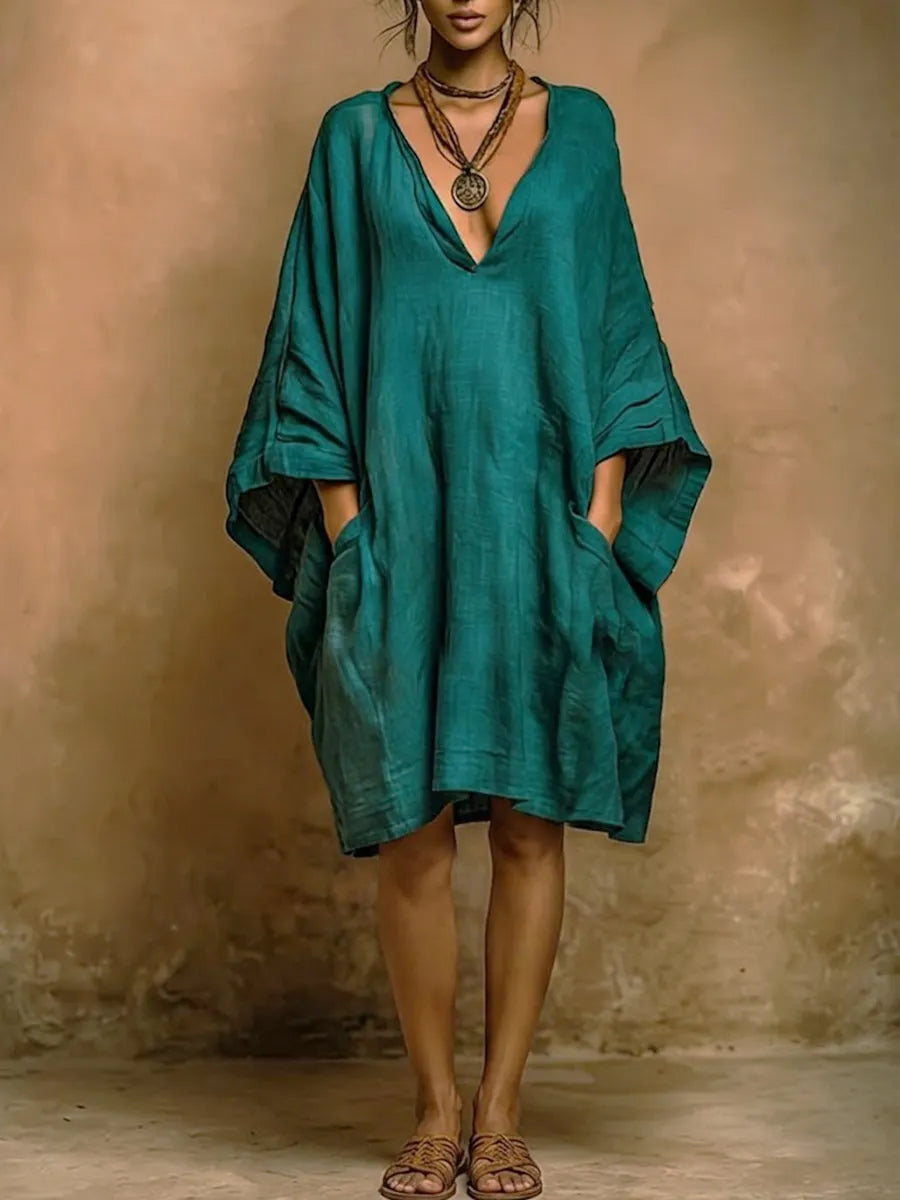 Loose Fit Casual Linen And Cotton Dress