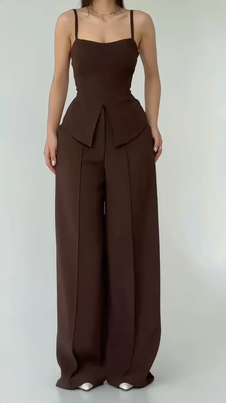 Taupe Cropped Blazer Two‑Piece Pants Set
