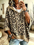 Comfortable And Casual Leopard-print Knitted Hoodie