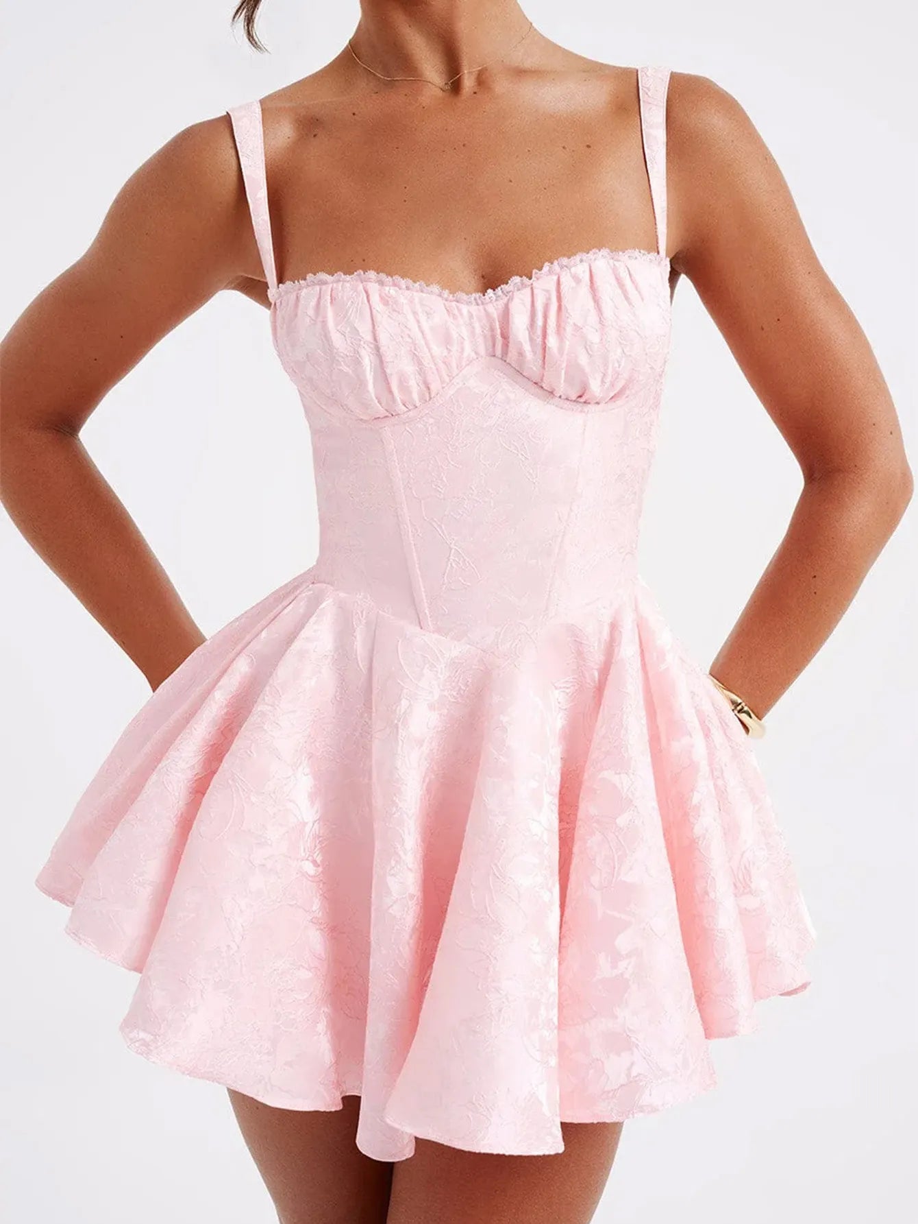 Jacquard Corset Mini Dress with Back Bow - Homecoming & Cocktail Party