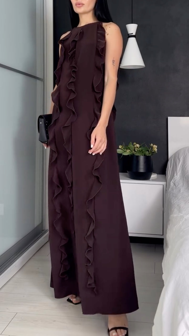 Women's Sleeveless  Ruffle Trim Maxi Dress
