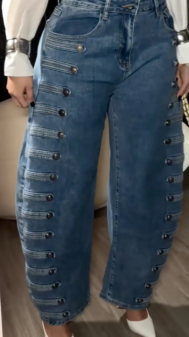 Button-Loop Balloon Jeans