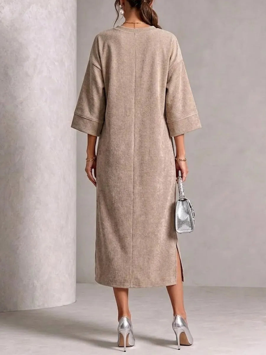Loose-fit, Straight-cut Pullover Dress With Dropped Shoulders And Three-quarter Sleeves