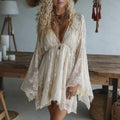 Women's Holiday Casual Elegant High-Waisted Batwing Sleeve Oversized Lace Dress